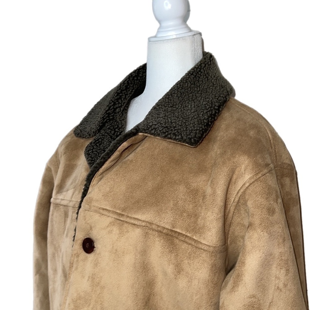 RFT Rainforest Mens Faux Sherpa Pockets Button Up Coat Beige/ Gray M - Picture 2 of 15